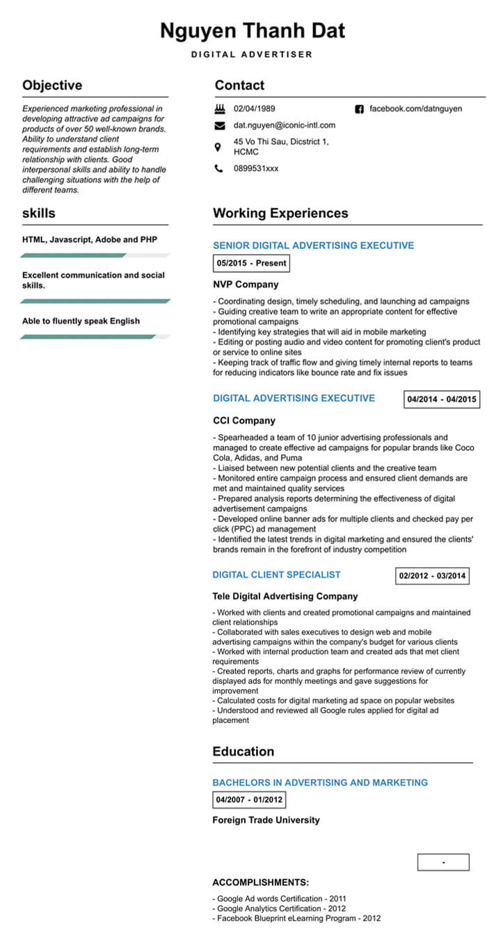 CV xin việc Digital Advertising